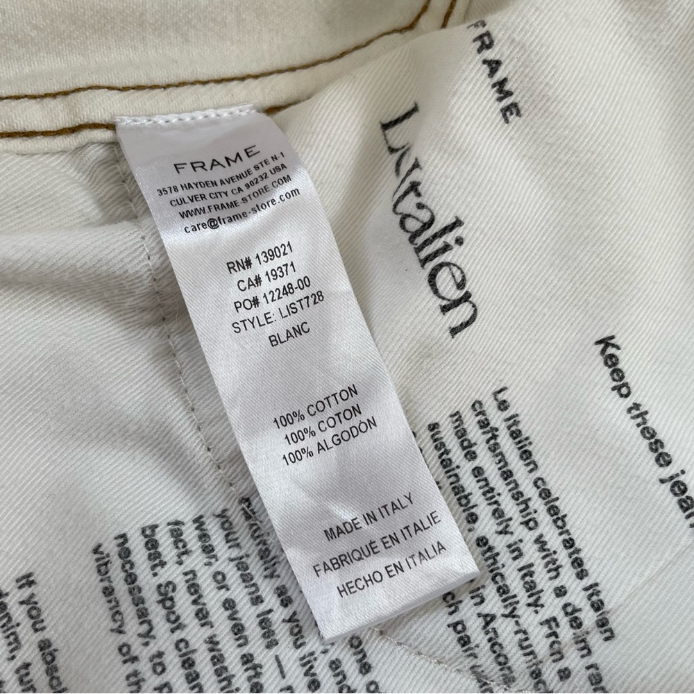 Frame Le Italien straight leg jeans 100% cotton ivory cream size 27 - Picture 11 of 12